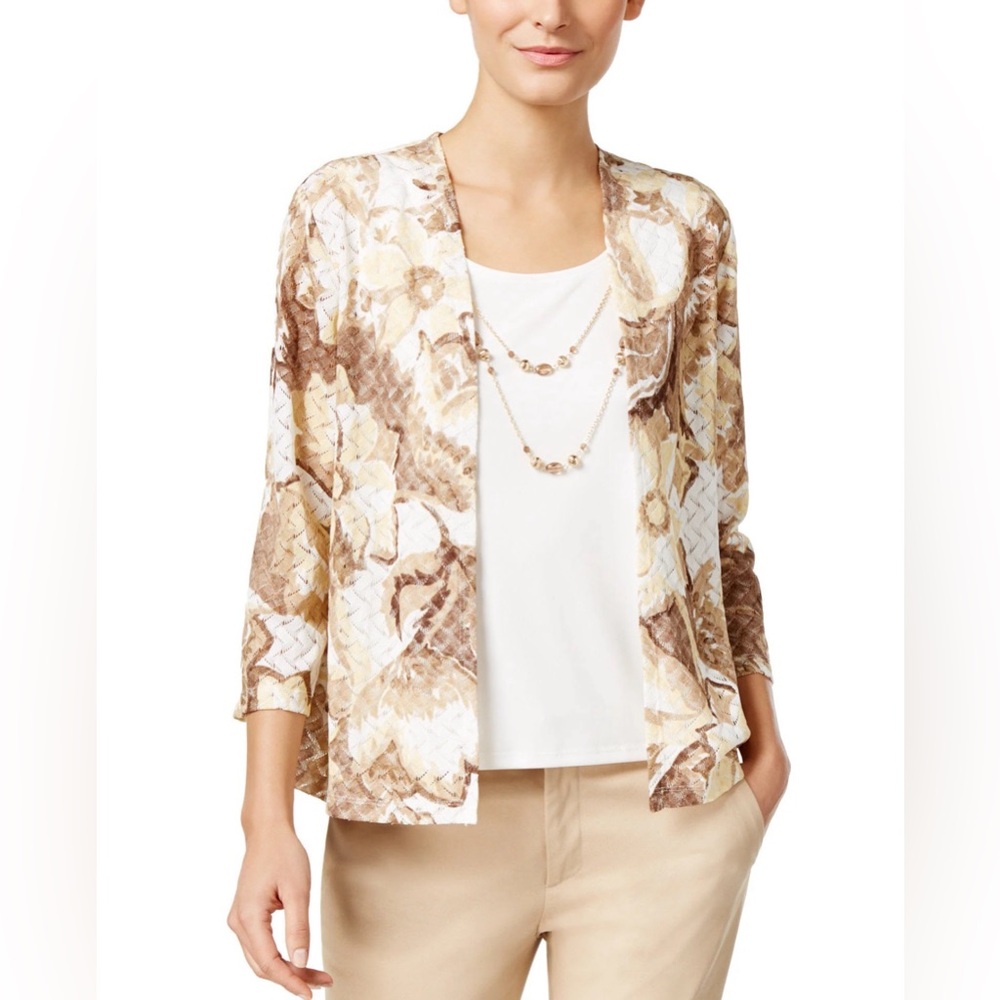 Alfred Dunner Open Front Blouse/Cardigan With Detachable Necklace